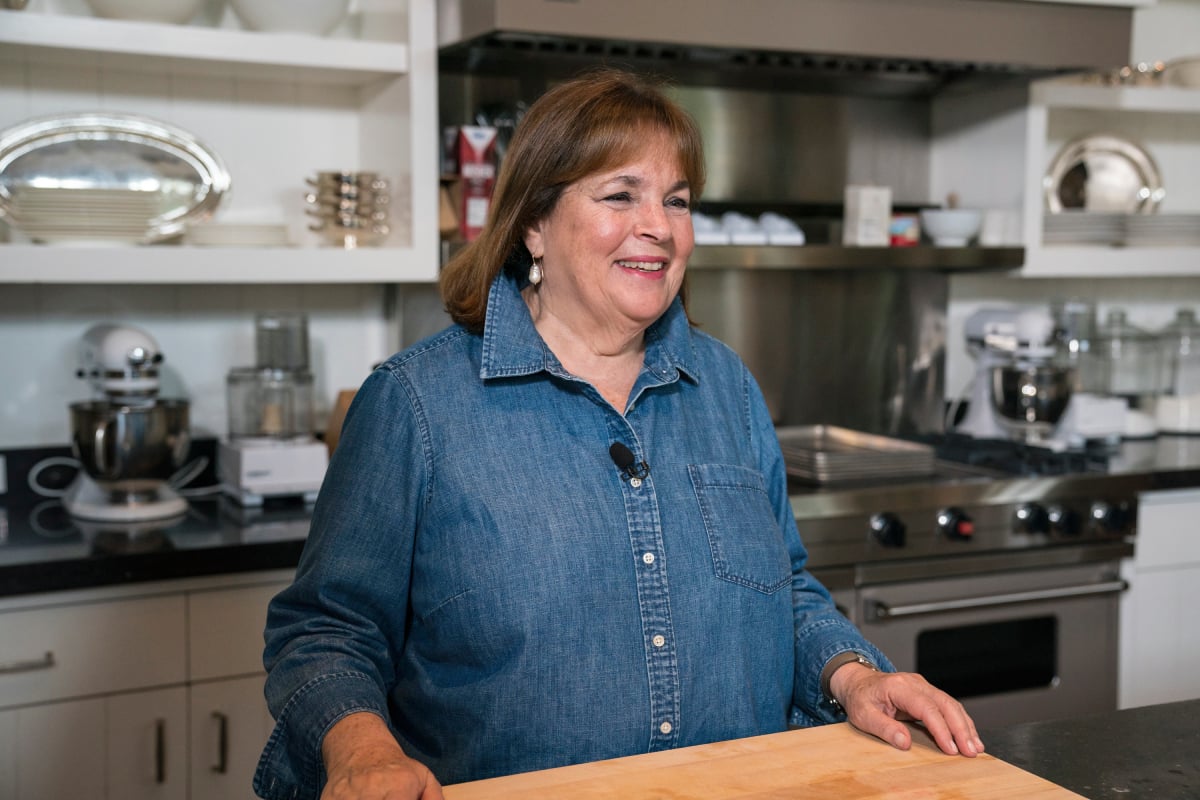 Ina Garten rocks her signature style posing in her Hamptons kitchen on October 10, 2018