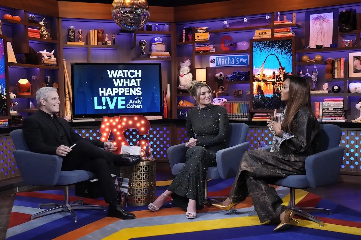 Bravo stars Andy Cohen, Lindsay Hubbard, and Ciara Miller film an episode of 'Watch What Happens Live!'