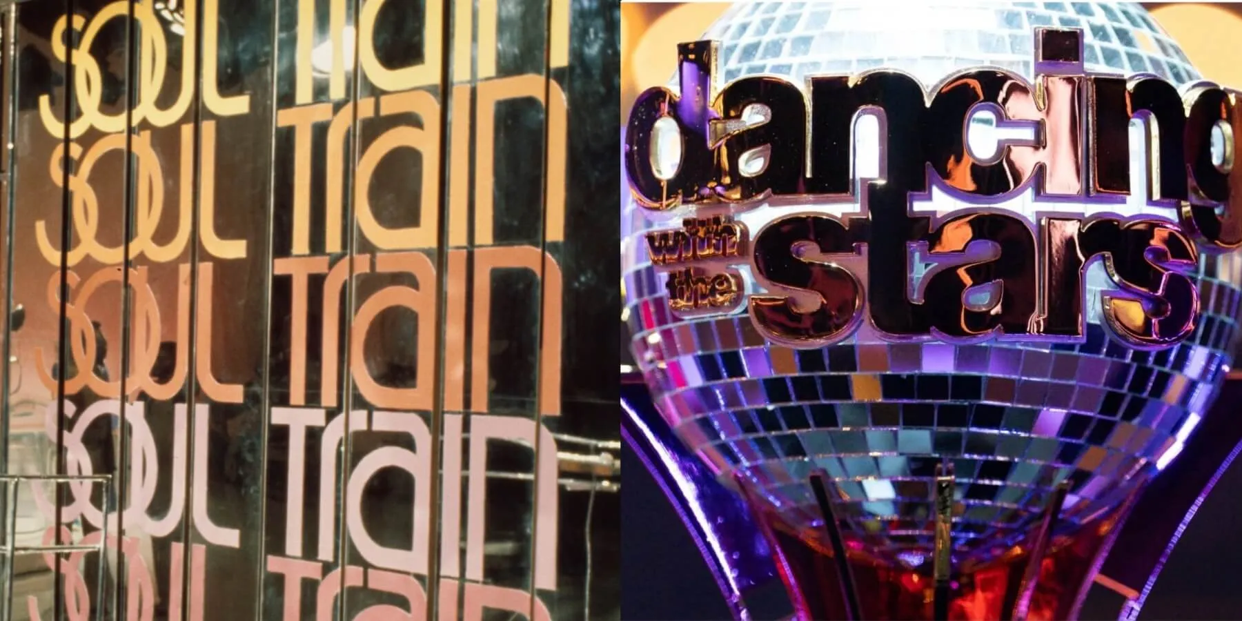 The 'Soul Train' set pictured alongside a 'Dancing with the Stars' mirrorball