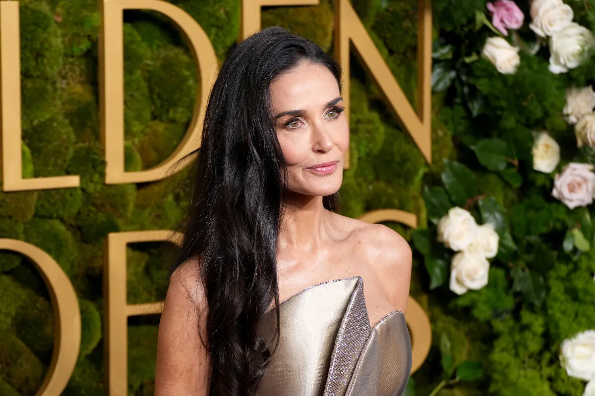 Demi Moore wears a strapless dress at the Golden Globes.