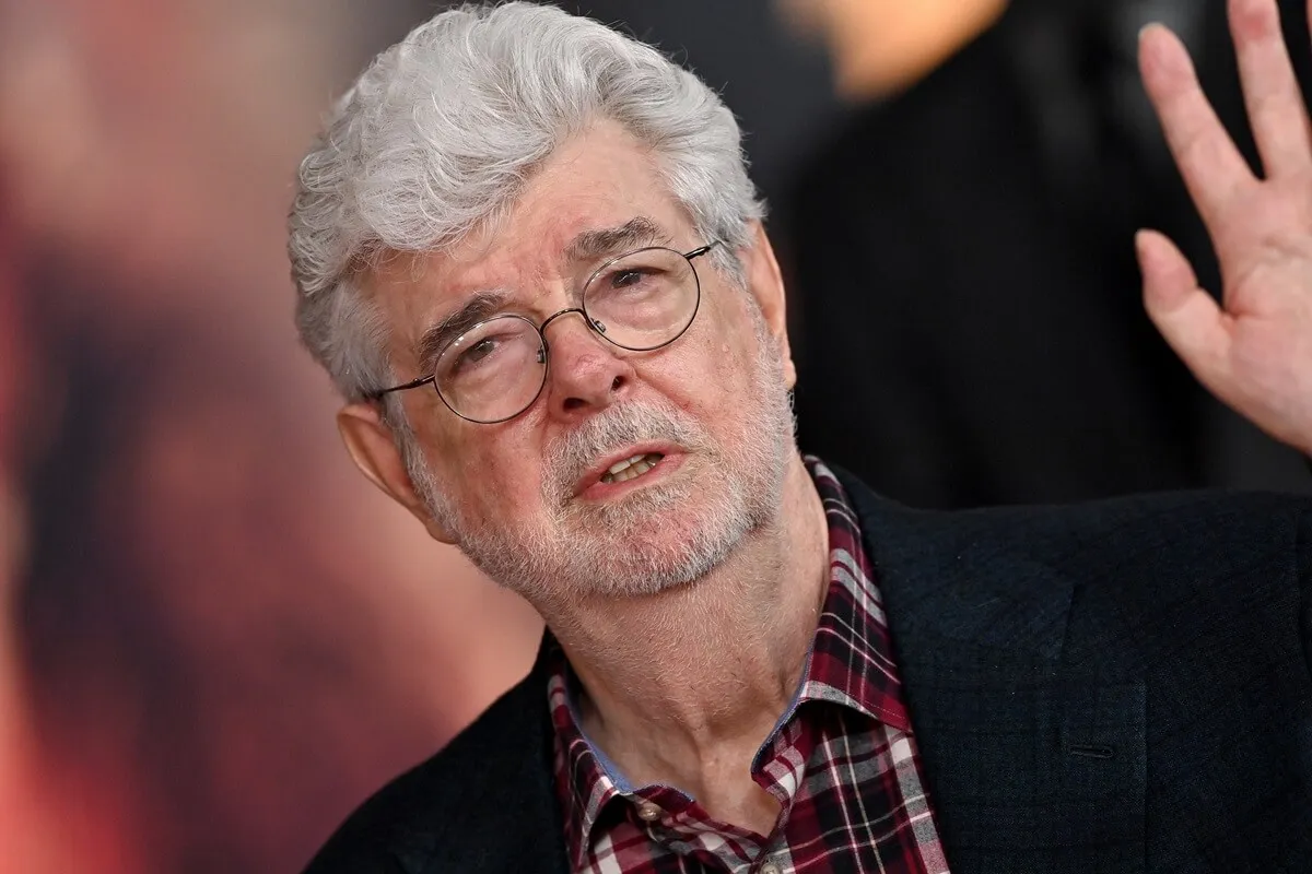 George Lucas posing at the premiere of 'Indiana Jones and the Dial of Destiny'.